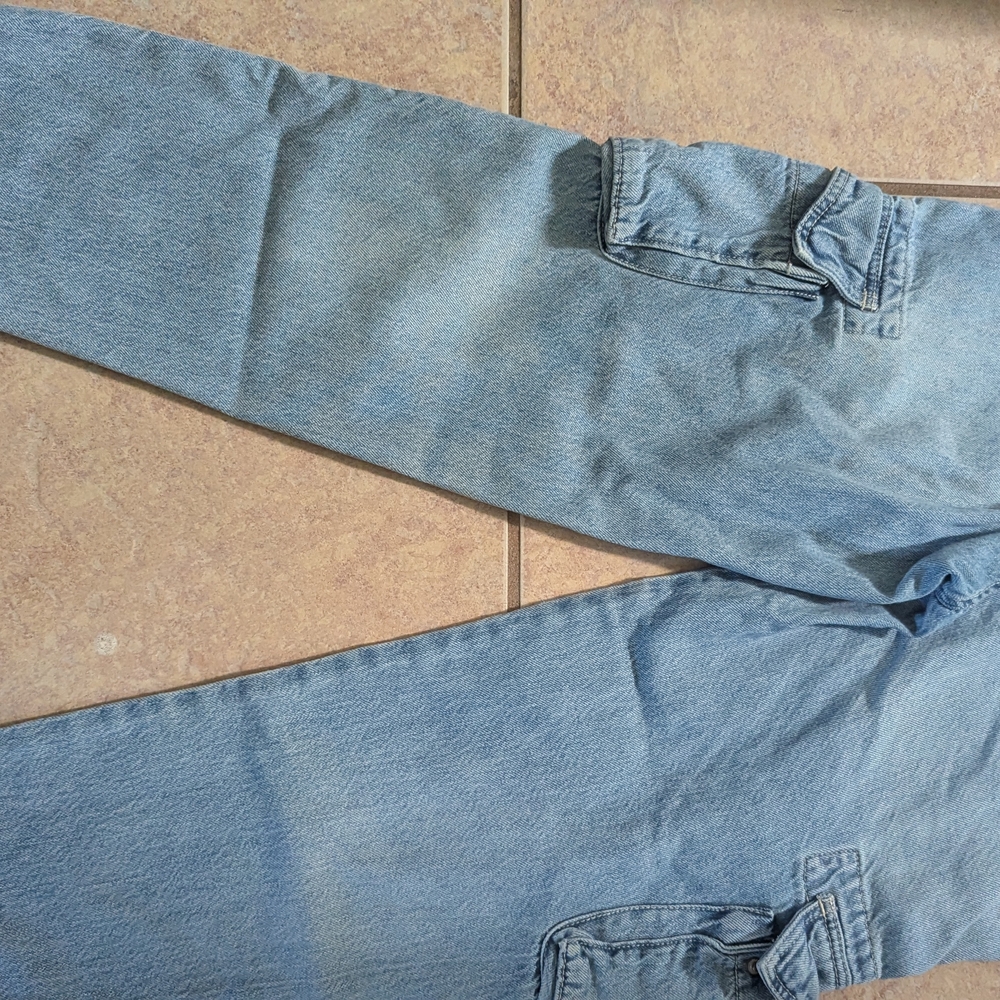 Aeropostale Wide Leg Light Denim Relaxed Cargo Pants Y2K